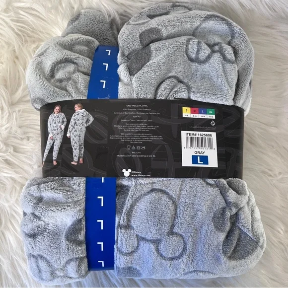 Disney Mickey and Minnie One Piece Pajama Grey Womens Size Large - Picture 3 of 6